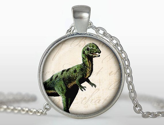 Silver Plated Cabochon Dinosaur Pendant Necklace