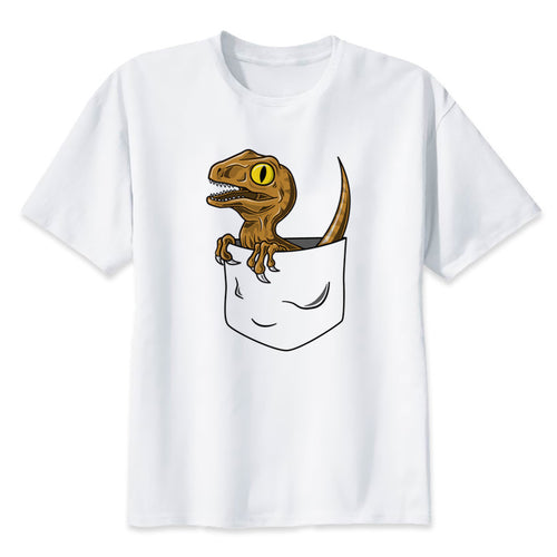 Pocket Pet Velociraptor Graphic Cotton T-shirt Plus Size Options Available
