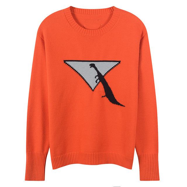 Abstract Dinosaur Long Sleeve Knitted Wool Sweater