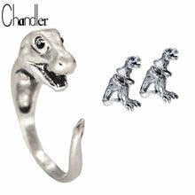 T-Rex Dinosaur Animal Wrap Ring & Two Side Stud Earring Jewelry Gift Set