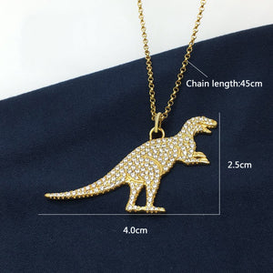 3 Piece Cubic Zirconia "Gold or Silver" Dinosaur Pendant Necklace & Earring Jewelry Gift Set