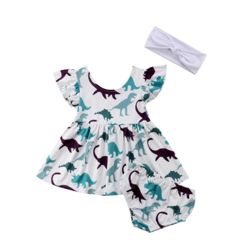 ladies dinosaur dress Sleeveless Baby Dinosaur Dress + Diaper Cover + Headband 3 Piece Set