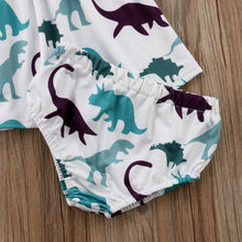 Sleeveless Baby Dinosaur Dress + Diaper Cover + Headband 3 Piece Set