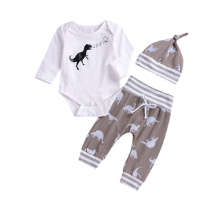 Rawr Newborn Baby Long Sleeve Top Pants Hat 3 Piece Clothing Set