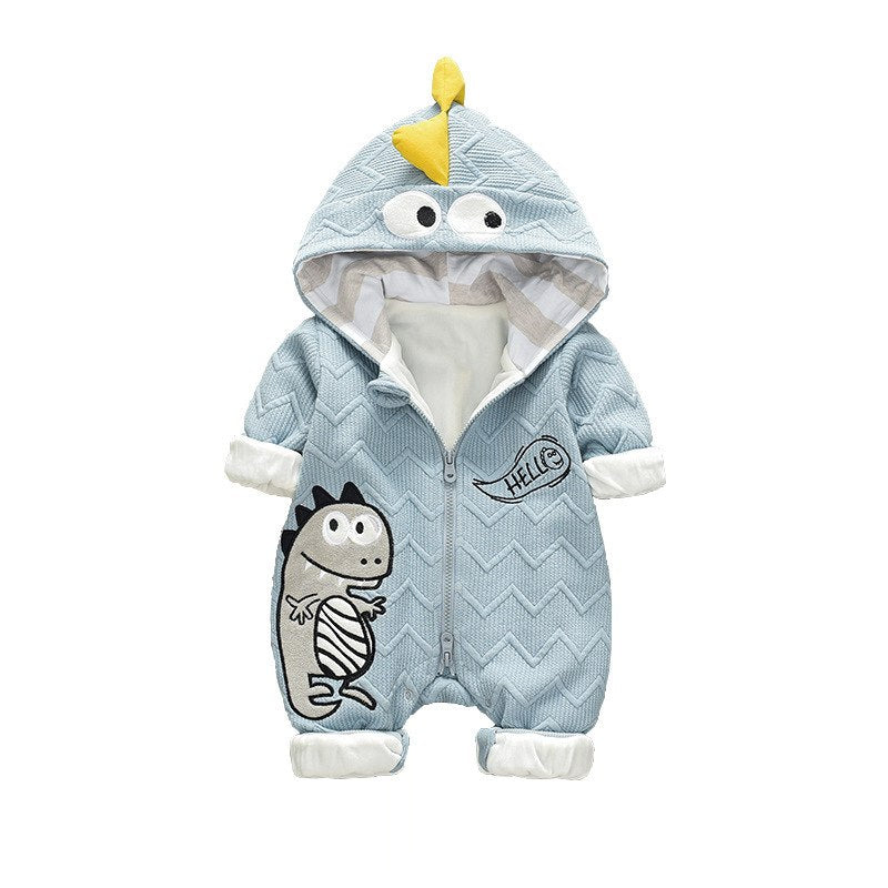 Hello Spiked Hooded Textured Dinosaur Baby Romper