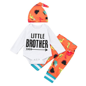 Little Brother Baby Long Sleeve Romper + Pants + Hat 3 Piece Set