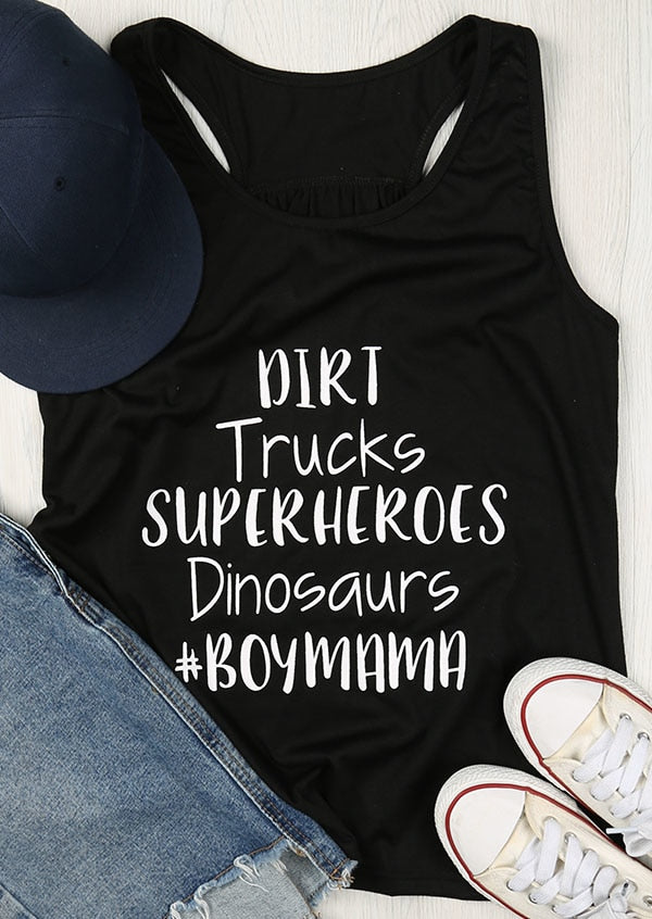 Dirt Trucks Superheroes Dinosaurs Tank Boy Mama Tank Top